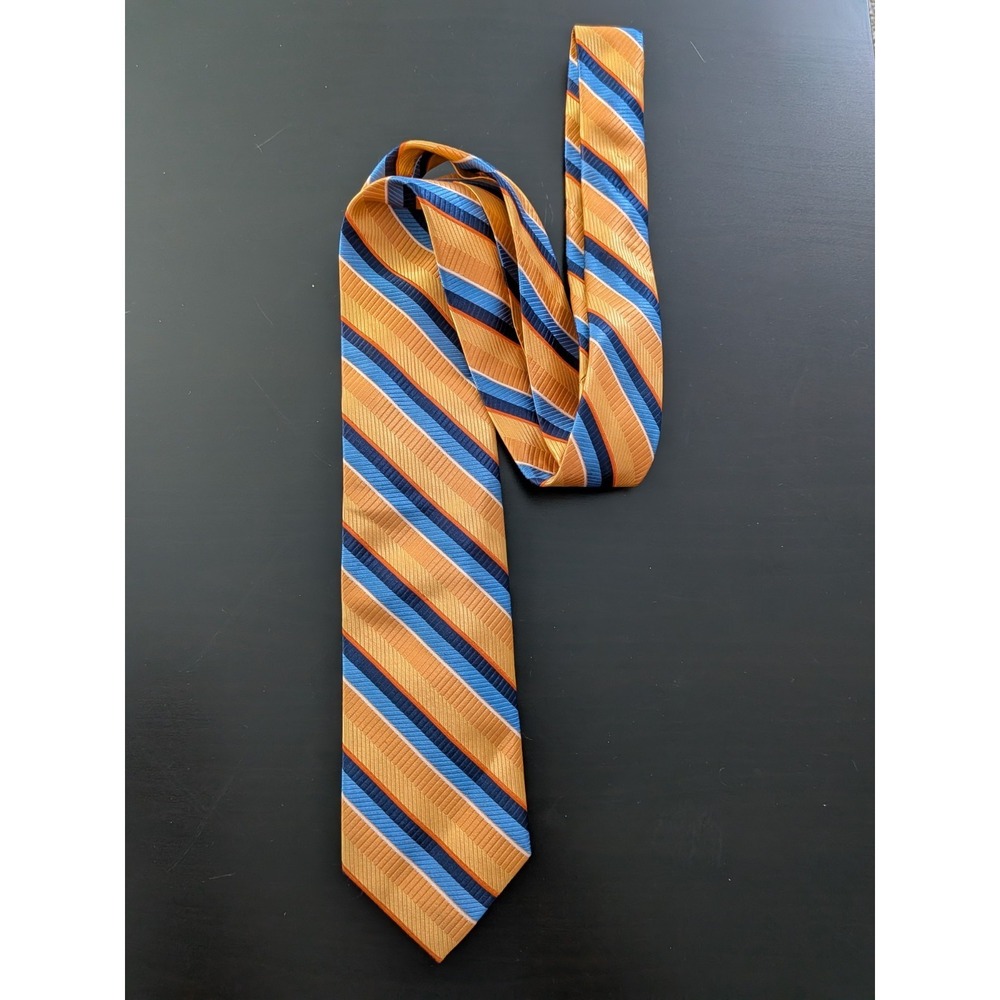 Hickey Freeman Tie‎ Necktie 60" Orange Blue Striped Regimental